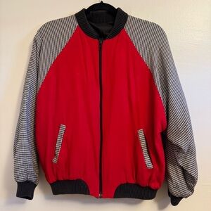 Red and Black Houndstooth Bomber Jacket